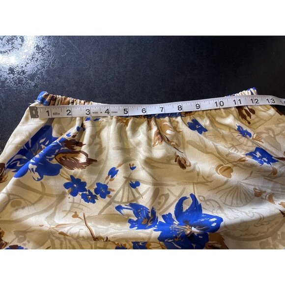 Vintage 90s BICE Blue White Tan Floral Elastic Waist Long Maxi Skirt Sz 8 - Picture 5 of 9